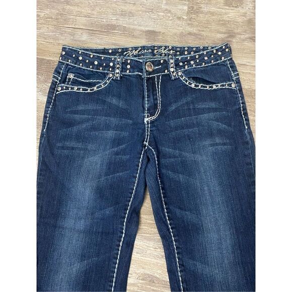 Miss Chic Boot Cut Jeans Rhinestone Studded Flap Pocket Women’s Junior’s Sz 9 - Picture 2 of 9